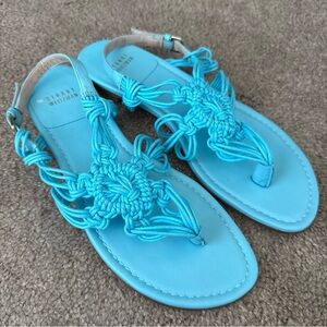 EUC Stuart Weitzman Bright Turquoise Macramé Slingback Sandals Leather